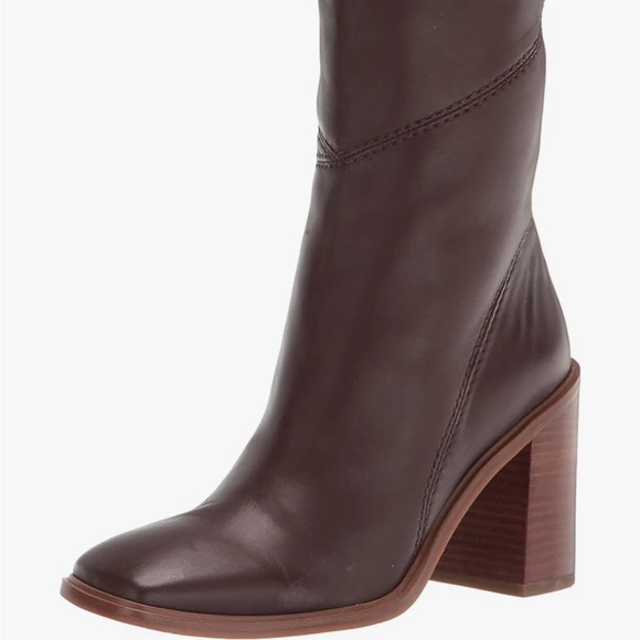 EUC Franco Sarto heeled boots brown leather square toe - Picture 7 of 12